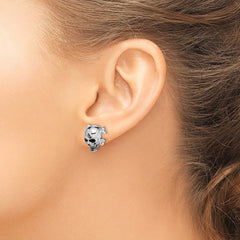 Sterling Silver Rhodium-plated Antiqued Enameled Skull Post Earrings