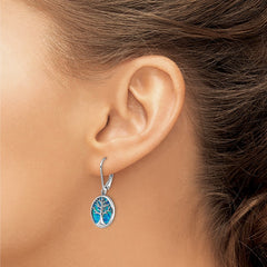 Sterling Silver Rhod-plated Creat Opal Tree of Life Leverback Earrings