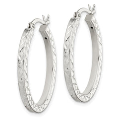 Sterling Silver Diamond-cut 2.5mm Oval Hoop Earrings - 3