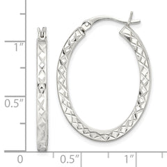 Sterling Silver Diamond-cut 2.5mm Oval Hoop Earrings - 3