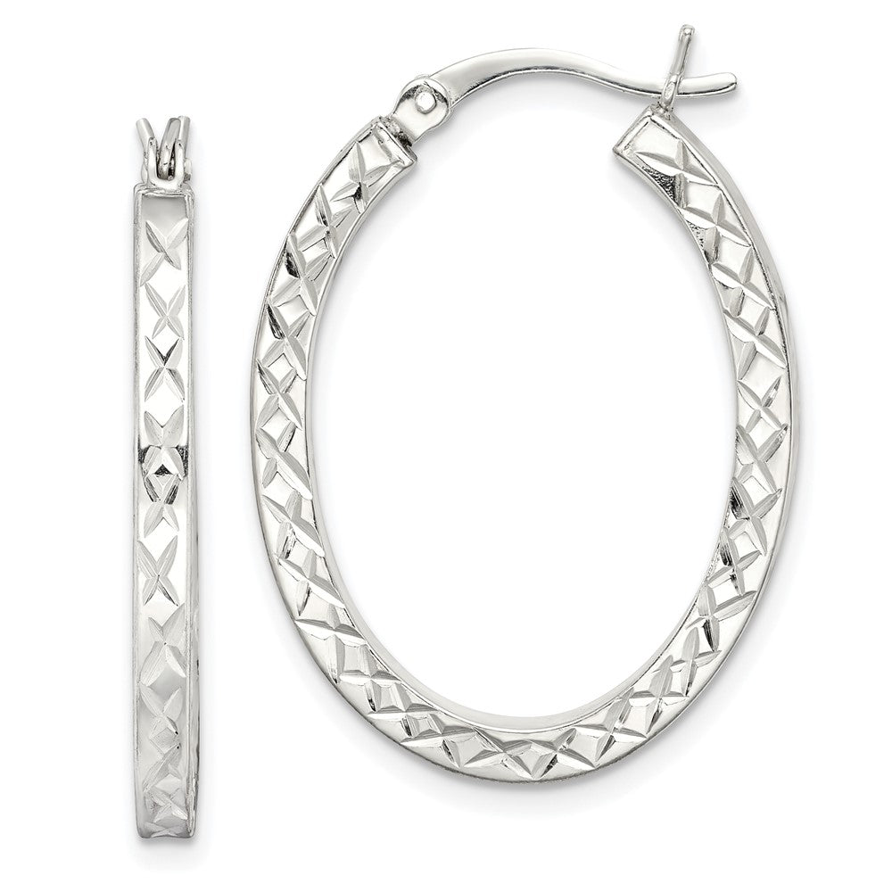Sterling Silver Diamond-cut 2.5mm Oval Hoop Earrings - 3