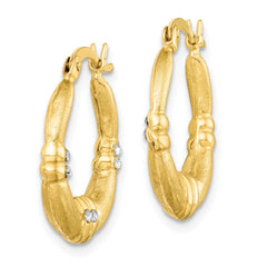 Sterling Silver Gold Tone and CZ Textured Hoop Earrings