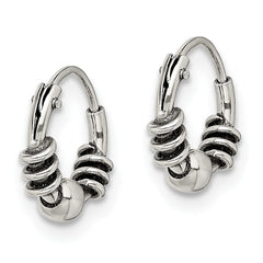 Sterling Silver Antiqued Beaded Endless Hoop Earrings - 6
