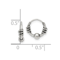 Sterling Silver Antiqued Beaded Endless Hoop Earrings - 6