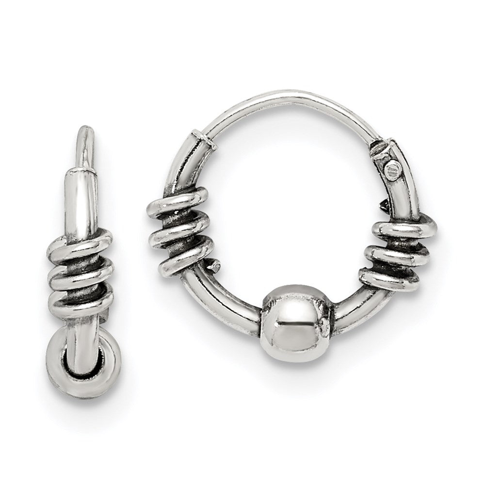 Sterling Silver Antiqued Beaded Endless Hoop Earrings - 6