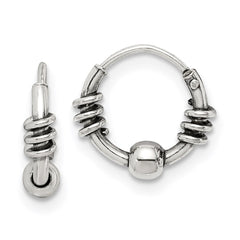 Sterling Silver Antiqued Beaded Endless Hoop Earrings - 6