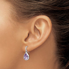 Sterling Silver Rhodium-plated Amethyst Teardrop Dangle Earrings