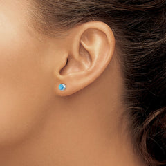 Sterling Silver RH-plated Polished 5mm Created Opal Round Stud Earrings