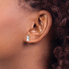 Sterling Silver Rhodium-plated Polished White Enameled Cat Children's Post Earrings