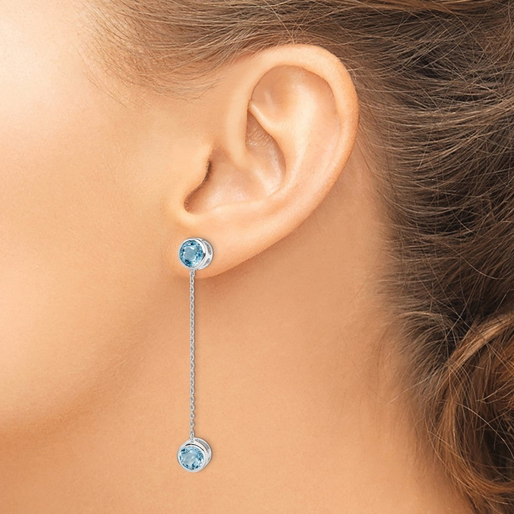 Sterling Silver Rhodium-plated Blue Topaz Chain Post Dangle Earrings