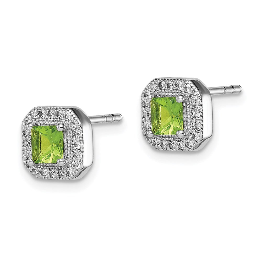 Sterling Silver Rhodium Plated Square Green and Clear CZ Post Earrings - 2