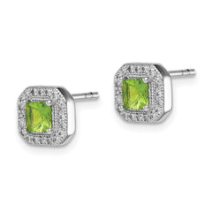 Sterling Silver Rhodium Plated Square Green and Clear CZ Post Earrings - 2