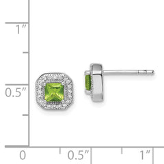 Sterling Silver Rhodium Plated Square Green and Clear CZ Post Earrings - 2