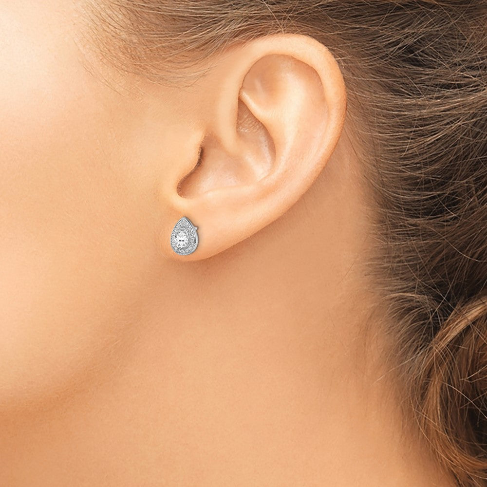 Sterling Silver Rhodium Plated CZ Post Earrings