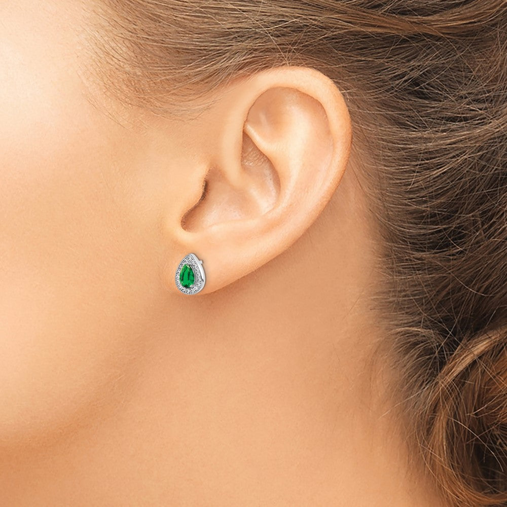 Sterling Silver Rhodium Plated Green and Clear CZ Post Earrings - 2