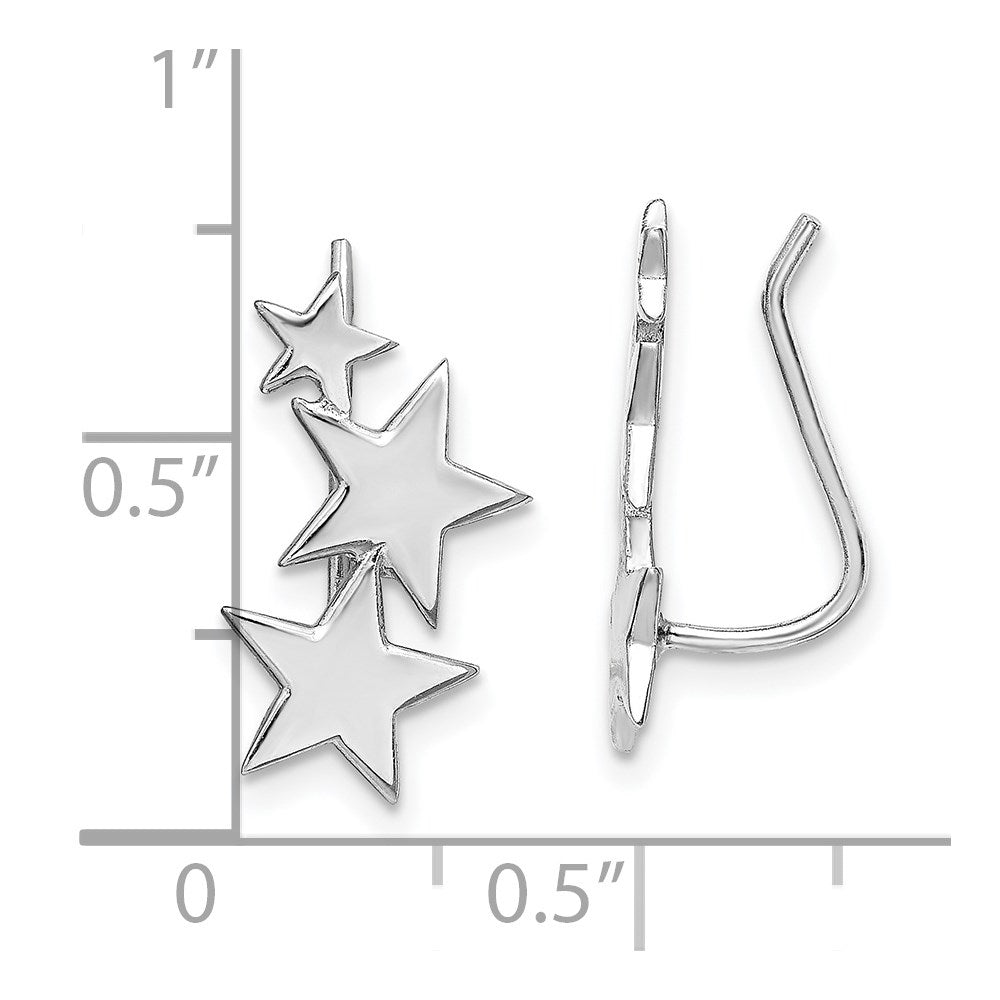 Sterling Silver RH-plated Polished Graduating Stars Ear Climber Earrings