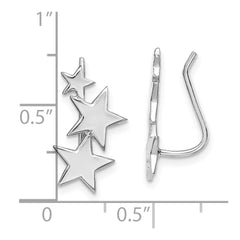 Sterling Silver RH-plated Polished Graduating Stars Ear Climber Earrings