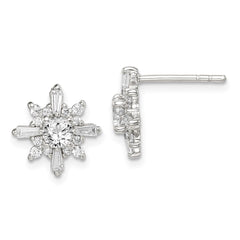 Sterling Silver Polished CZ Snowflake Post Earrings
