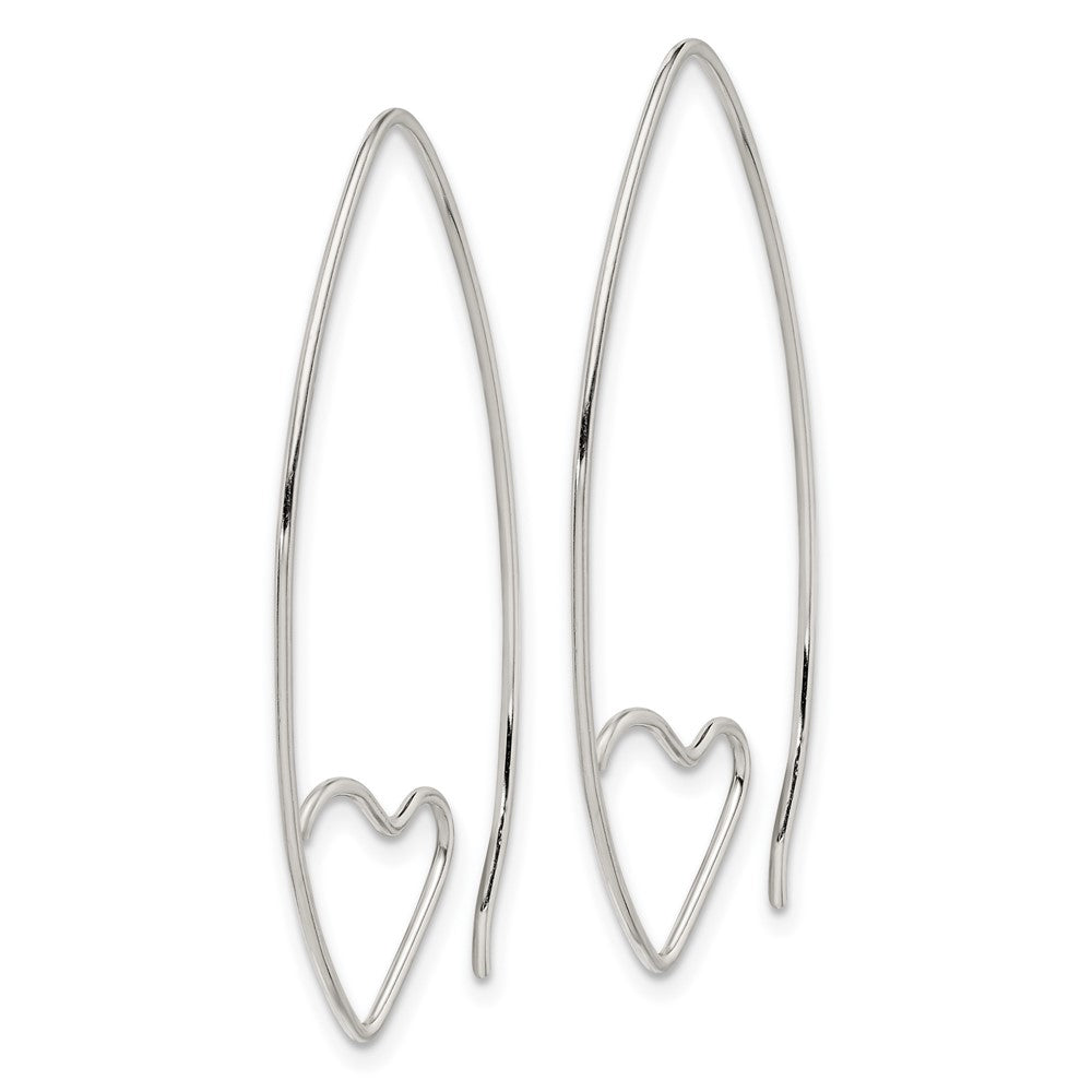 Sterling Silver Rhodium-plated Heart Threader Earrings - 2