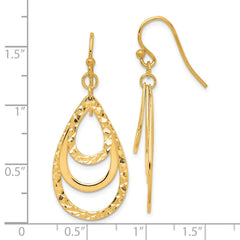 Sterling Silver Gold-tone Polished & Diamond-cut Triple Teardrop Dangle Ear