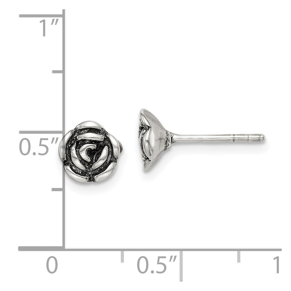 Sterling Silver Oxidized Flower Post Earrings - 2