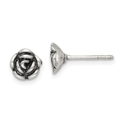 Sterling Silver Oxidized Flower Post Earrings - 2