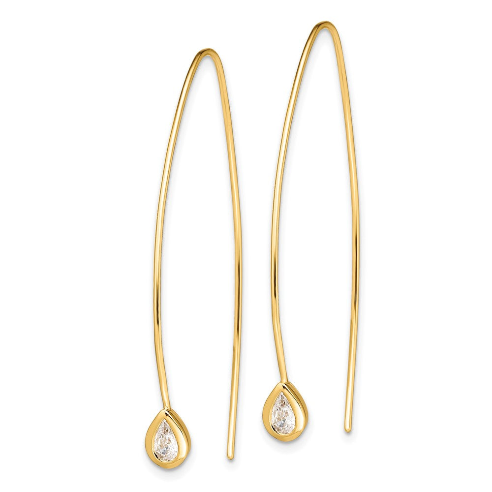 Sterling Silver Gold-tone CZ Threader Earrings - 2