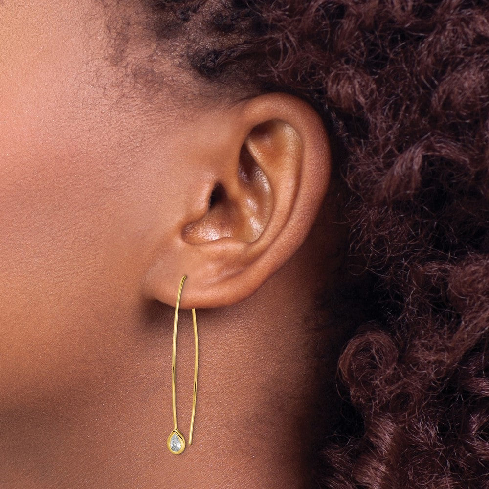Sterling Silver Gold-tone CZ Threader Earrings - 2