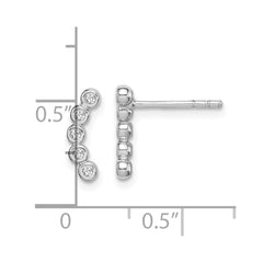 Sterling Silver Rhodium-plated Polished Five CZ Curved Post Earrings