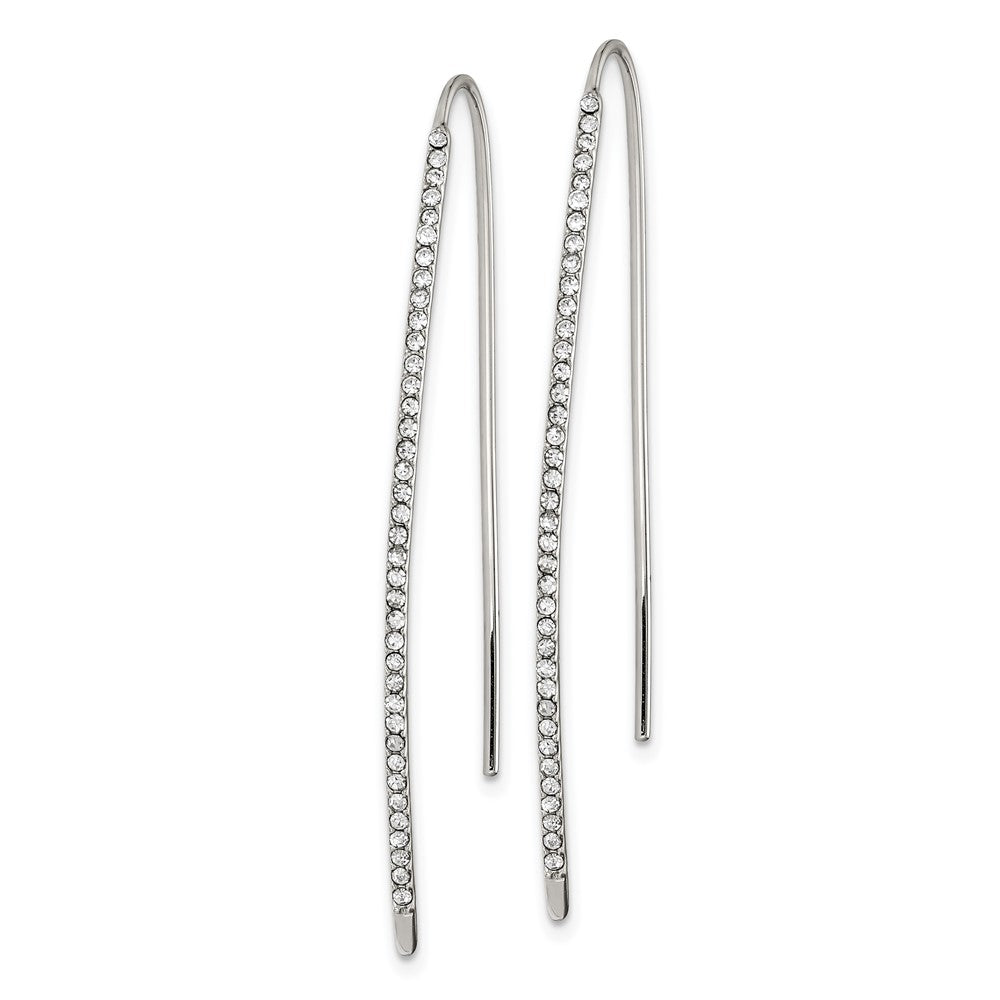 Sterling Silver Rhodium-plated Crystal Threader Dangle Earrings