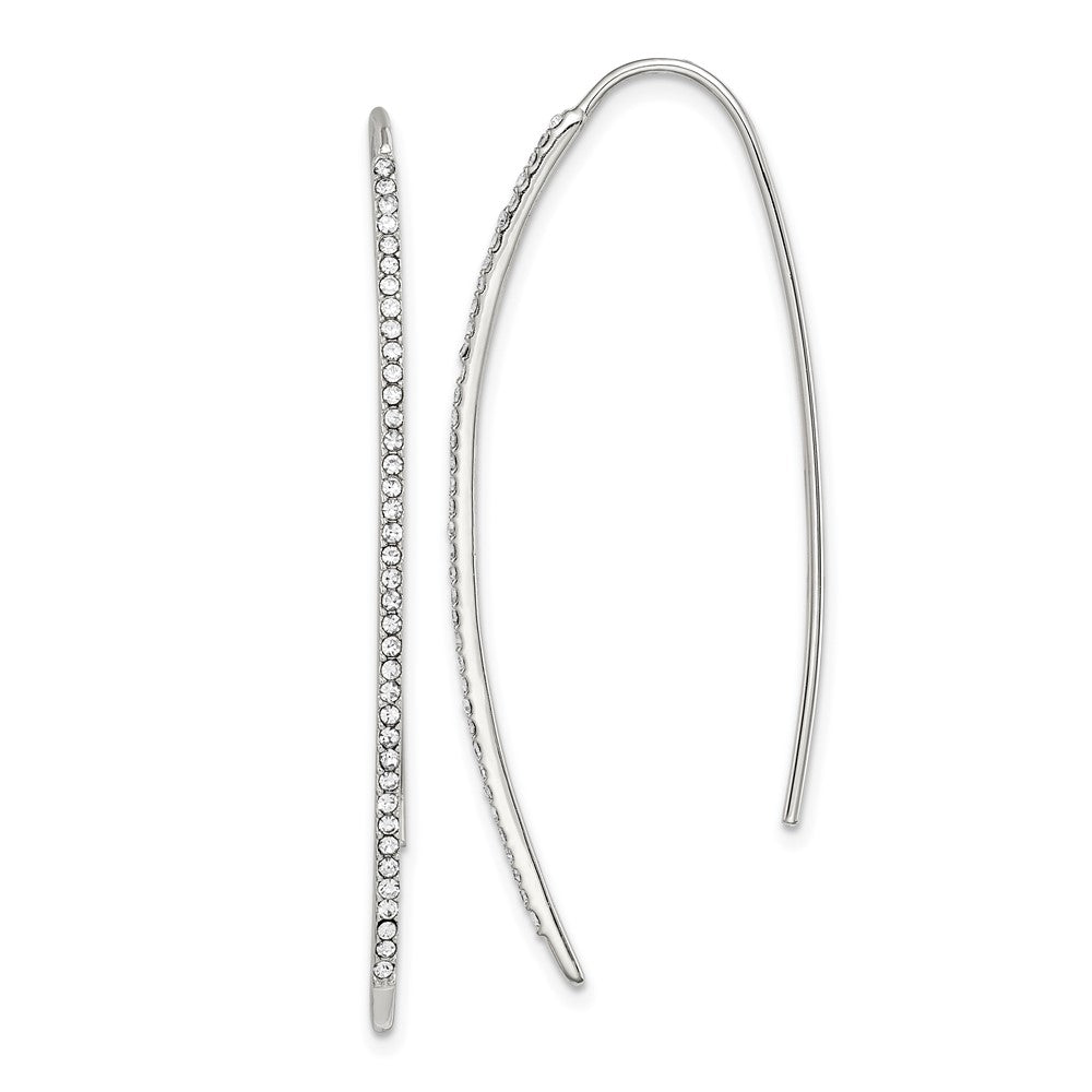 Sterling Silver Rhodium-plated Crystal Threader Dangle Earrings