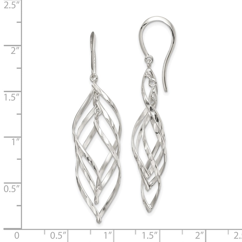 Sterling Silver Fancy Polished & Diamond-cut Twisted Dangle Earrings
