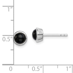 Sterling Silver Rhodium-plated Polished Onyx Round Bezel Stud Earrings