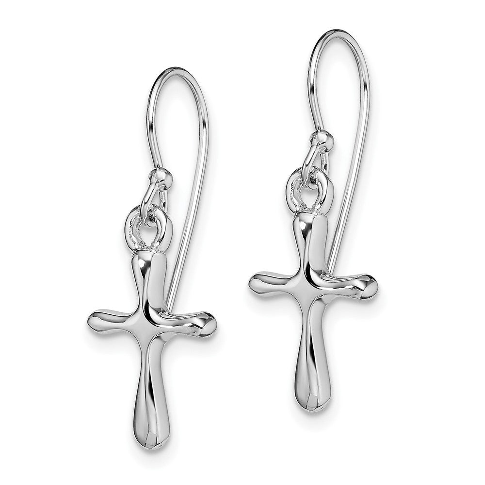 Sterling Silver Rhodium-plated Polished Cross Dangle Earrings - 3