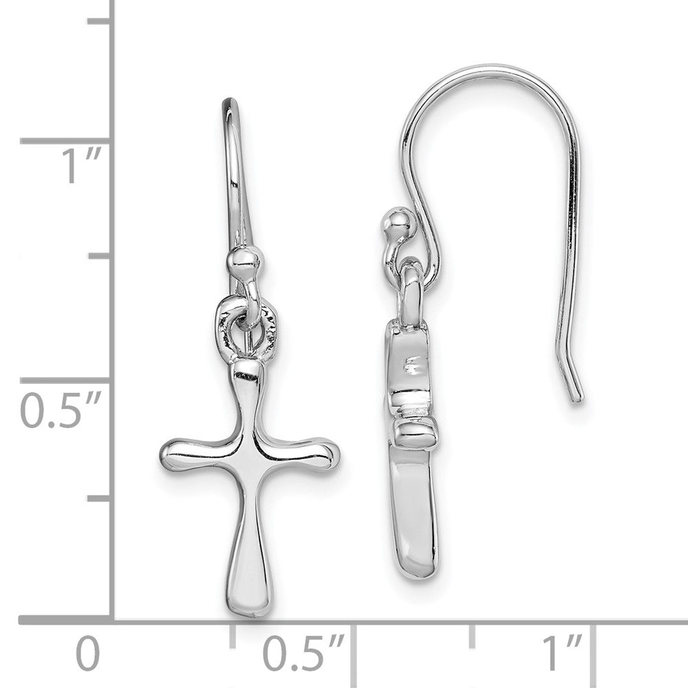 Sterling Silver Rhodium-plated Polished Cross Dangle Earrings - 3