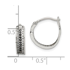 Sterling Silver RH-pltd Polished Black/White CZ 4mm Round Hoop Earrings