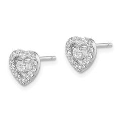 Sterling Silver Rhodium-plated CZ Heart Post Earrings - 6