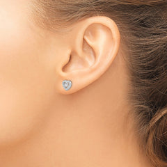 Sterling Silver Rhodium-plated CZ Heart Post Earrings - 6
