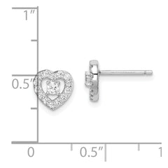 Sterling Silver Rhodium-plated CZ Heart Post Earrings - 6