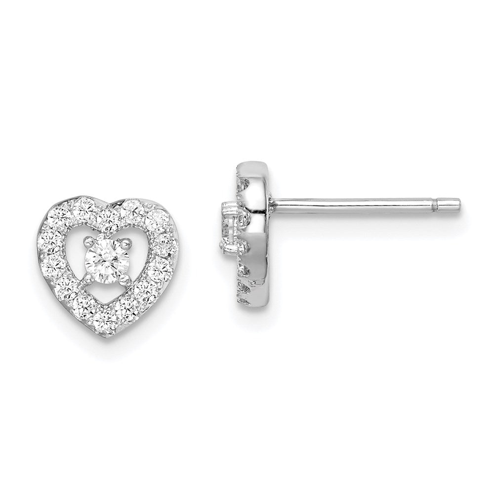 Sterling Silver Rhodium-plated CZ Heart Post Earrings - 6