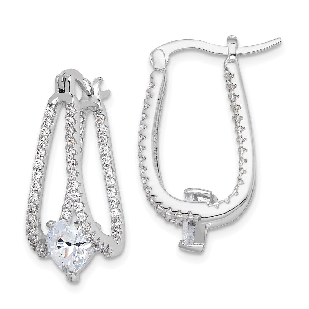 Sterling Silver Rhodium-plated Heart CZ In/Out Double Hoop Earrings