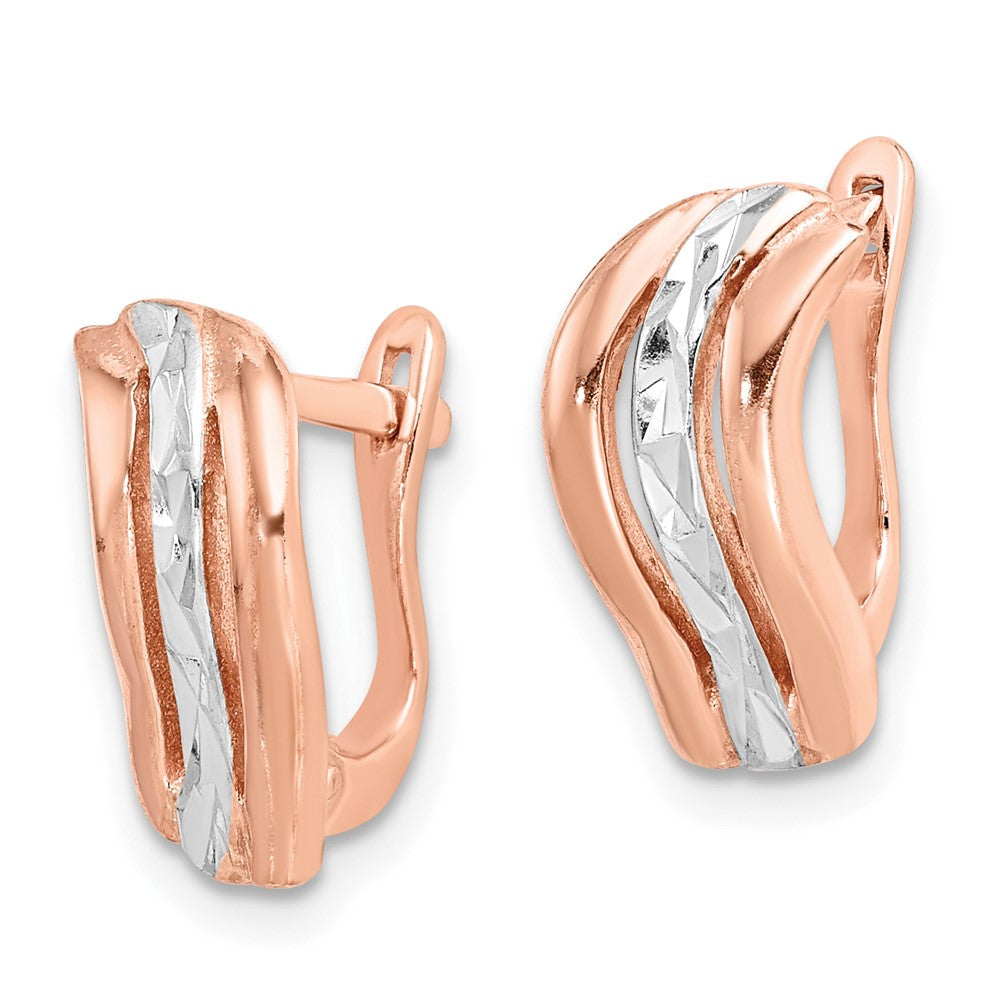 Sterling Silver Rose Tone and Diamond Cut Hoop Earrings