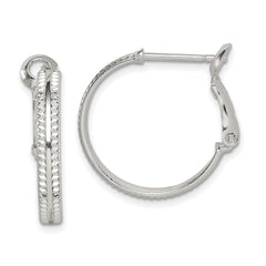 Sterling Silver Milgrain 2x20mm Omega Back Round Hoop Earrings