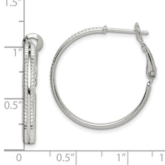 Sterling Silver Milgrain 2.25x25mm Omega Back Round Hoop Earrings