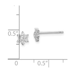 Sterling Silver Rhodium-plated CZ Flower Post Earrings