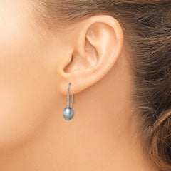 Sterling Silver Rhodium-plated 7-8mm Grey Teardrop Freshwater Cultured Pearl and CZ Dangle Earrings