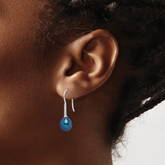 Sterling Silver Rhodium-plated 7-8mm Black Teardrop Freshwater Cultured Pearl and CZ Dangle Earrings