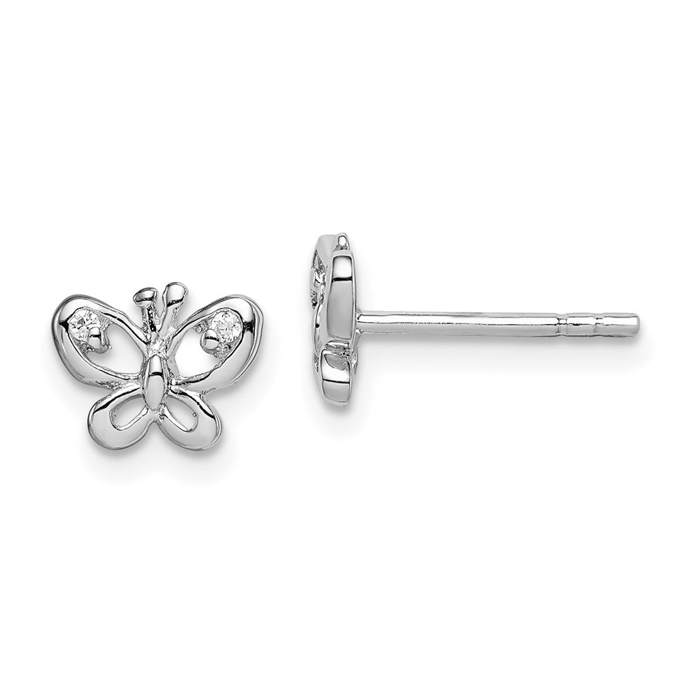 Sterling Silver Rhodium-plated CZ Butterfly Post Earrings - 5