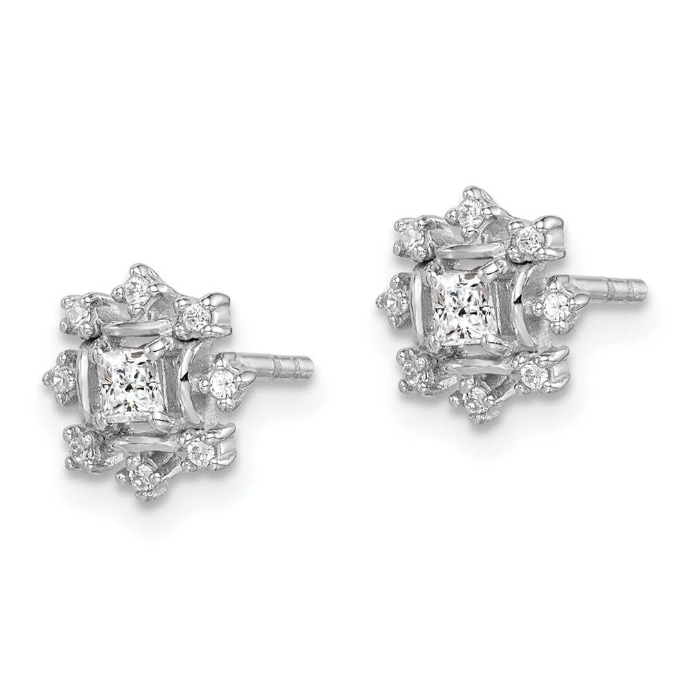Sterling Silver Rhodium-plated Polished CZ Snowflake Post Earrings - 2