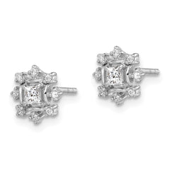 Sterling Silver Rhodium-plated Polished CZ Snowflake Post Earrings - 2